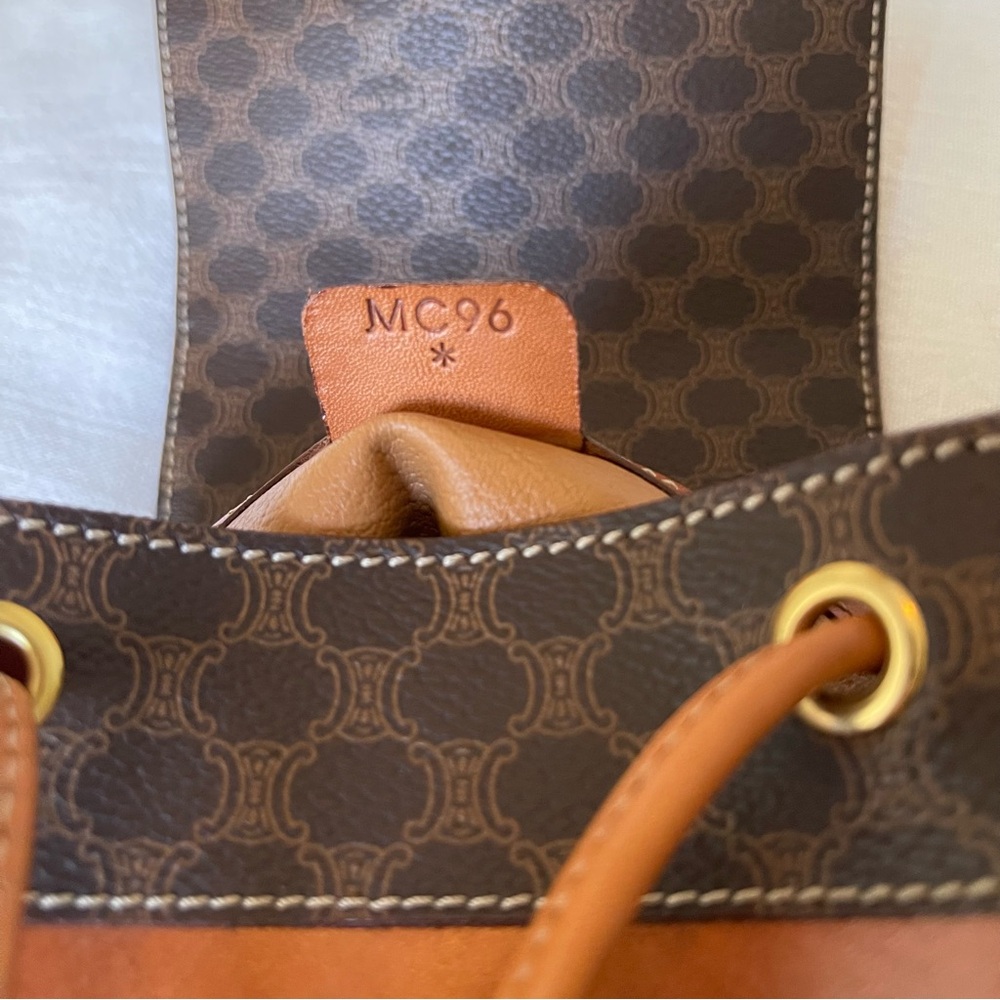 CELINE Macadam Canvas Backpack Purse Brown PVC Leather Vintage MC96* - Picture 5 of 9